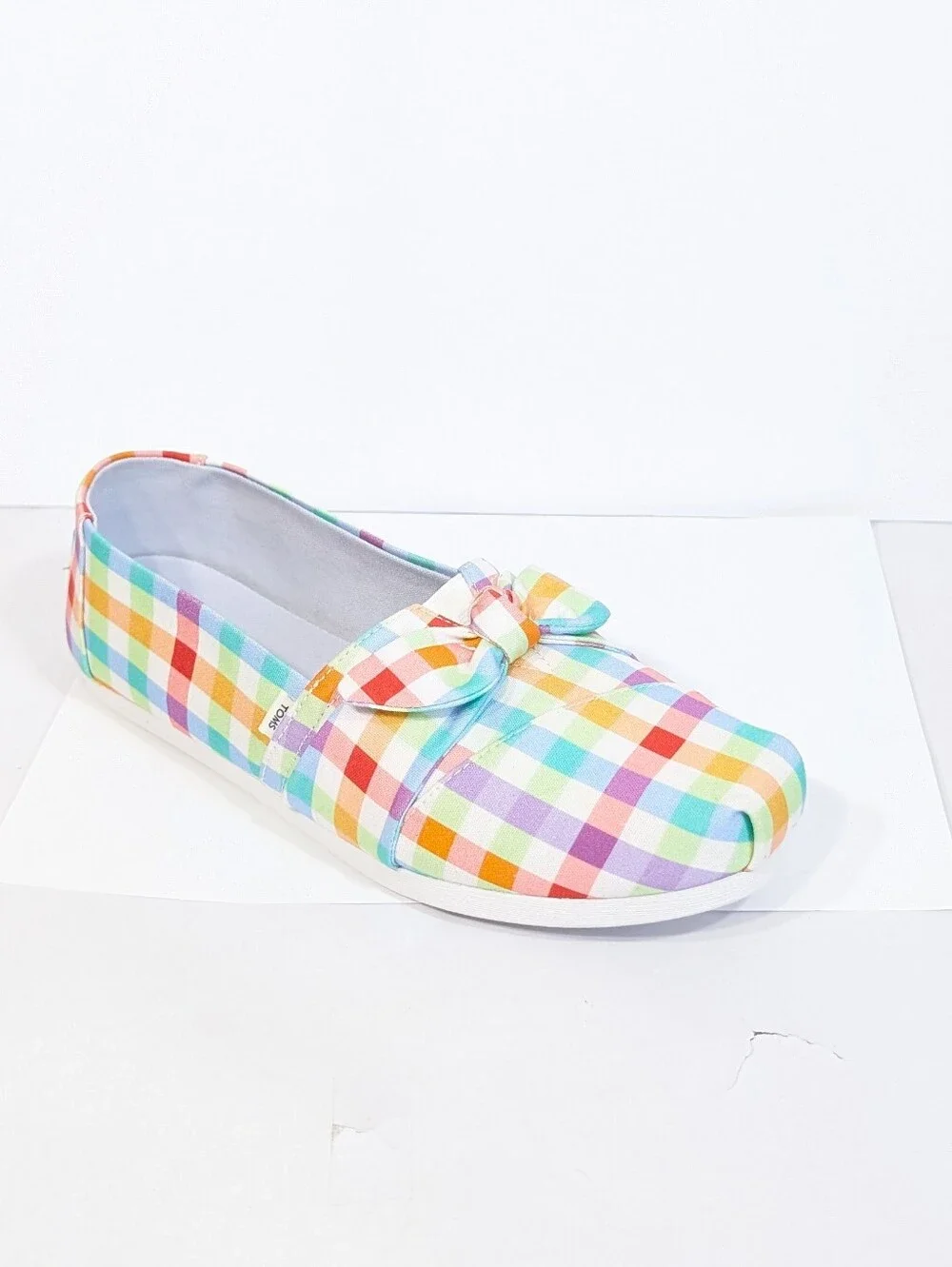 Toms Plaid Alpargata sz 8.5 NEW Women Flat Slip on Shoes Summer madras bow